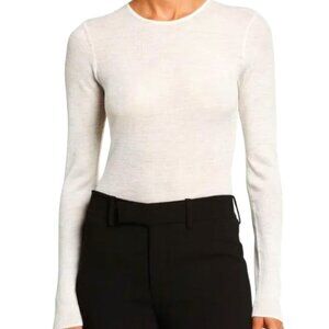 Vince Off-White Lightweight Wool Ribbed Knit Sweater